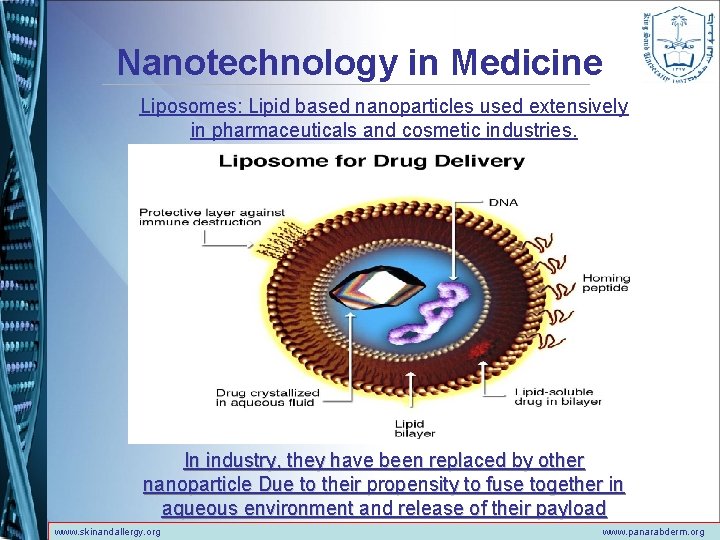 Nanotechnology in Medicine Liposomes: Lipid based nanoparticles used extensively in pharmaceuticals and cosmetic industries.
