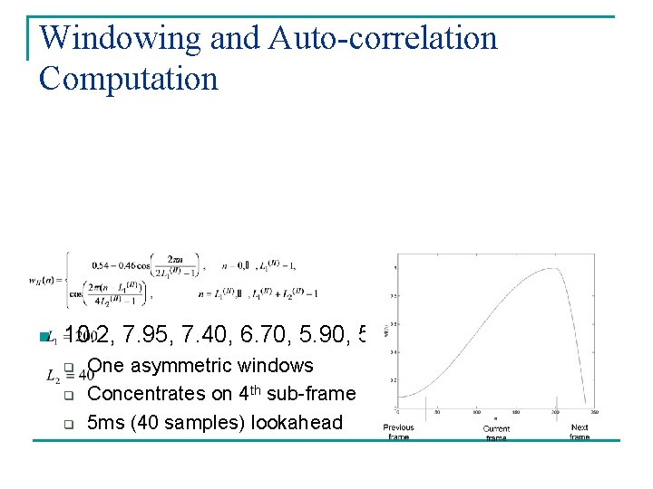 Windowing and Auto-correlation Computation n 10. 2, 7. 95, 7. 40, 6. 70, 5.