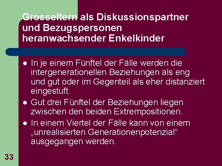 Grosseltern als Diskussionspartner und Bezugspersonen heranwachsender Enkelkinder l l l 33 In je einem