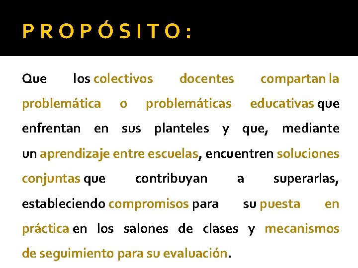 PROPÓSITO: Que los colectivos problemática o docentes compartan la problemáticas educativas que enfrentan en
