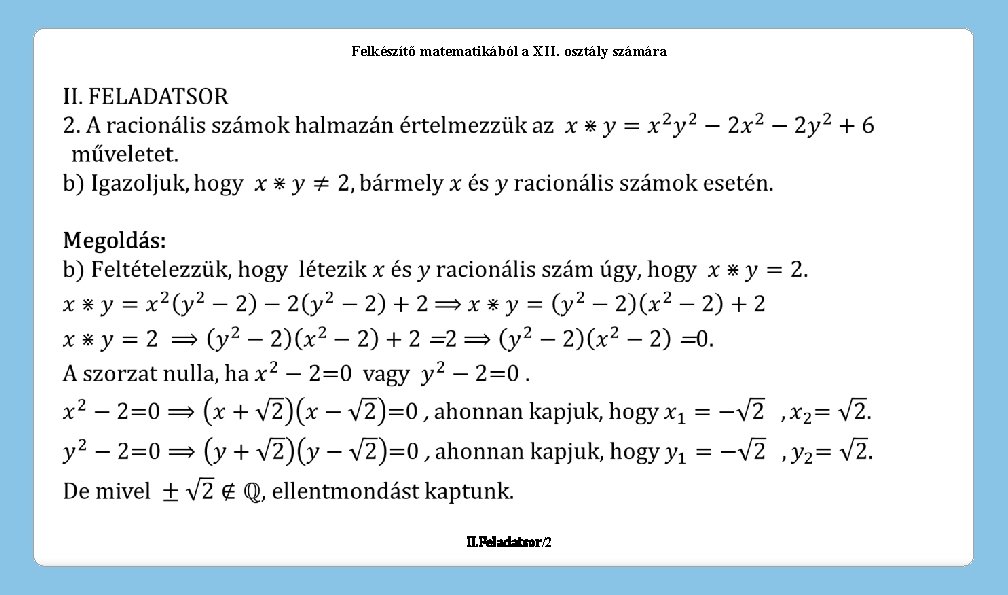 Felkészítő matematikából a XII. osztály számára II. Feladatsor/2 