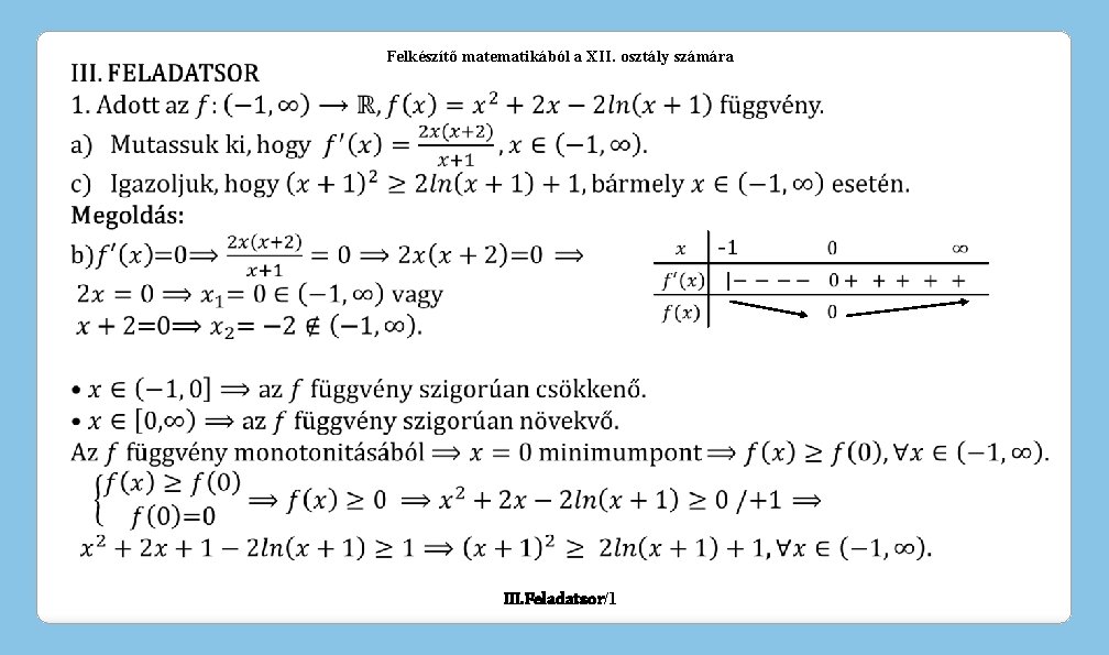 Felkészítő matematikából a XII. osztály számára III. Feladatsor/1 