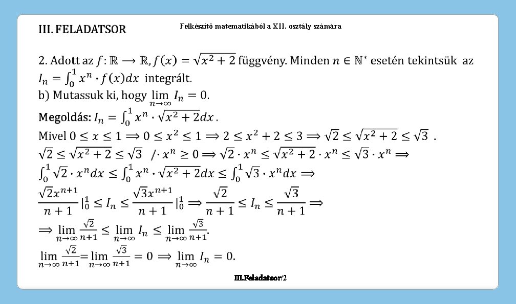 Felkészítő matematikából a XII. osztály számára III. Feladatsor/2 