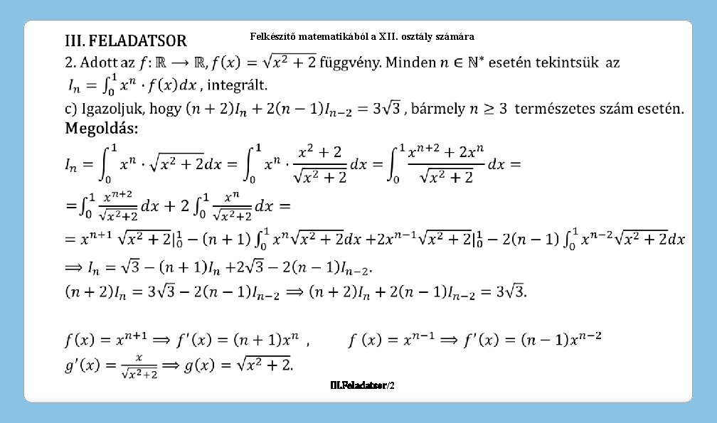 Felkészítő matematikából a XII. osztály számára III. Feladatsor/2 