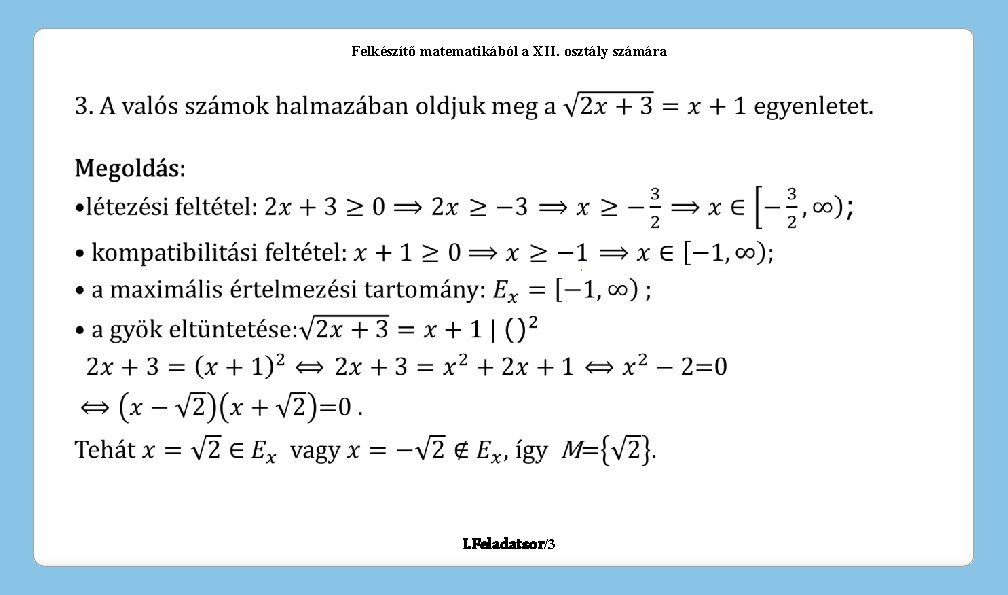 Felkészítő matematikából a XII. osztály számára I. Feladatsor/3 