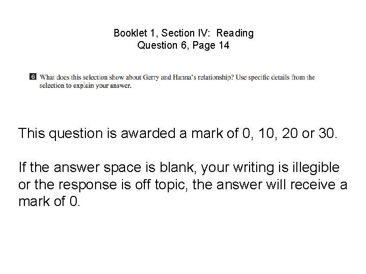 Booklet 1, Section IV: Reading Question 6, Page 14 This question is awarded a