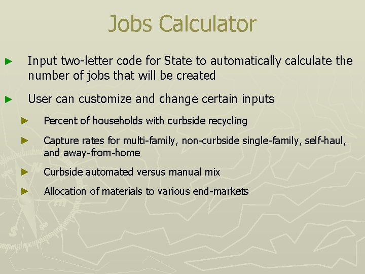 Jobs Calculator ► Input two-letter code for State to automatically calculate the number of