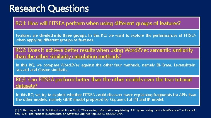 RQ 1: How will FITSEA perform when using different groups of features? Features are