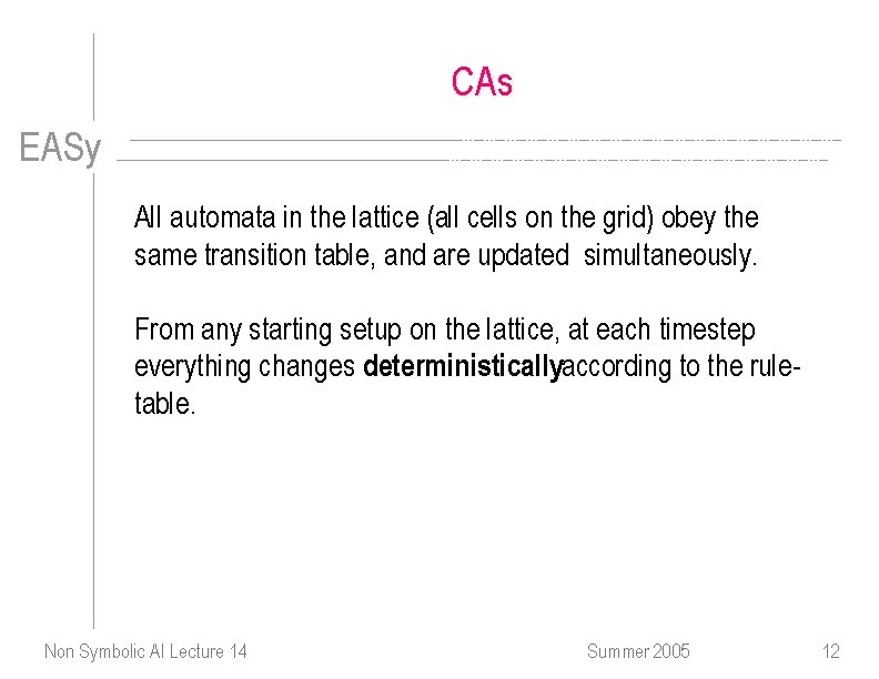 CAs EASy All automata in the lattice (all cells on the grid) obey the