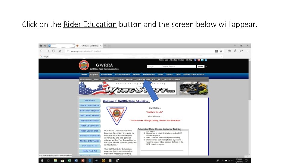 Click on the Rider Education button and the screen below will appear. 