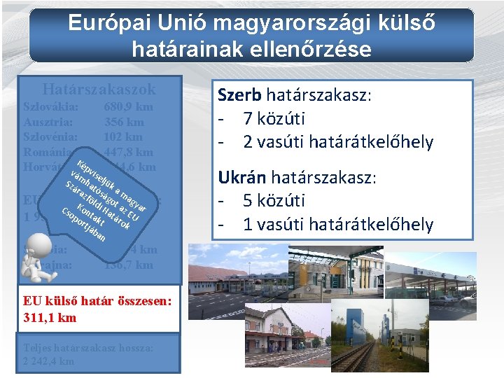 Európai Unió magyarországi külső határainak ellenőrzése Határszakaszok Szlovákia: 680, 9 km Ausztria: 356 km