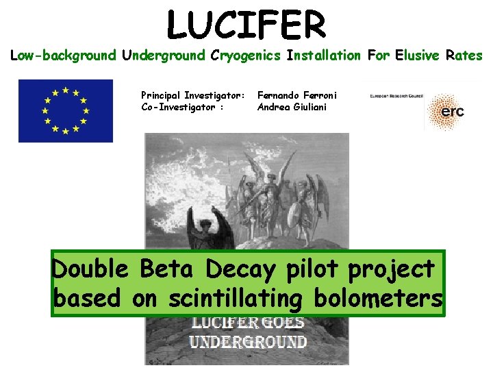 LUCIFER Low-background Underground Cryogenics Installation For Elusive Rates Principal Investigator: Co-Investigator : Fernando Ferroni