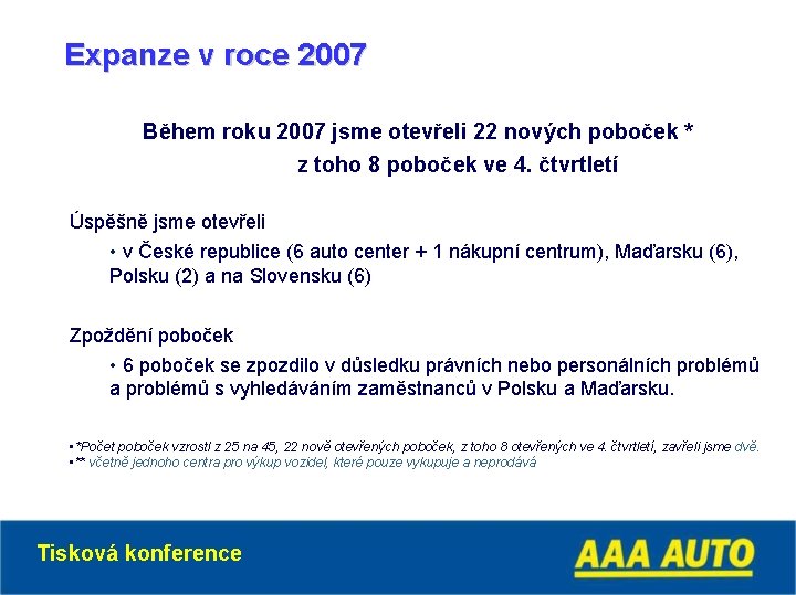 Expanze v roce 2007 Během roku 2007 jsme otevřeli 22 nových poboček * z
