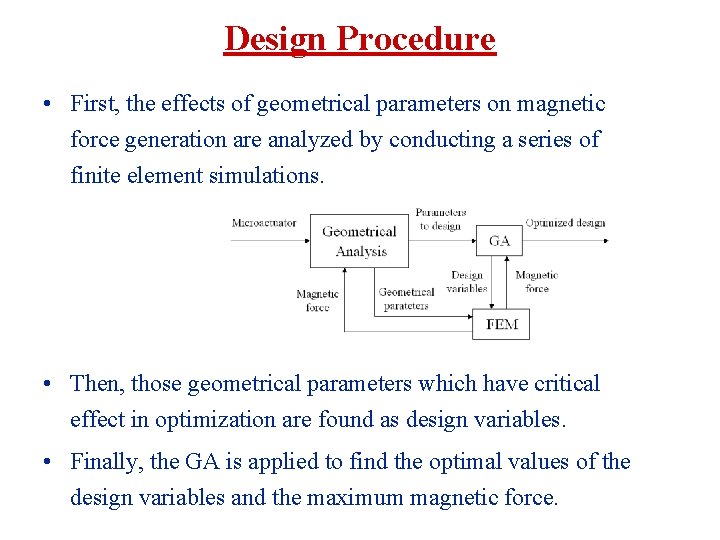 Design Procedure • First, the effects of geometrical parameters on magnetic force generation are