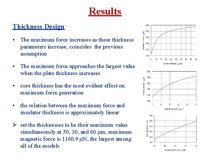 Results Thickness Design • The maximum force increases as these thickness parameters increase, coincides