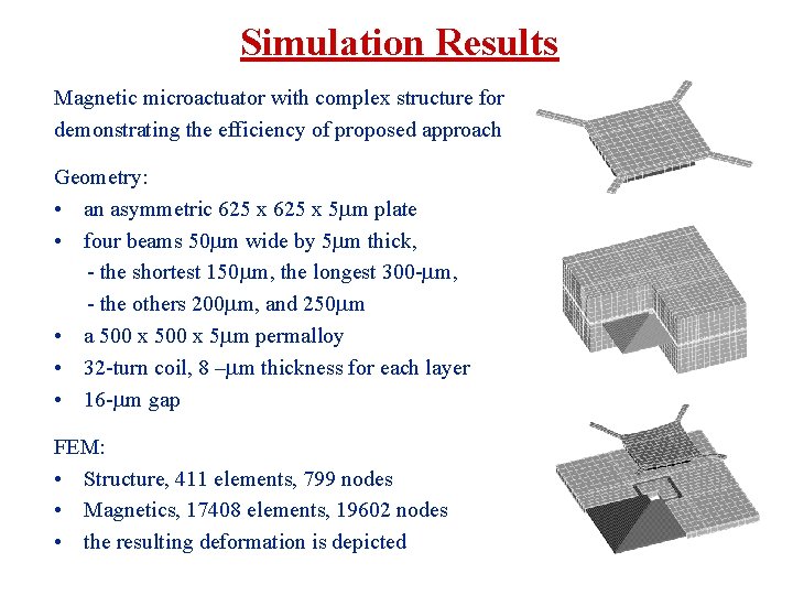 Simulation Results Magnetic microactuator with complex structure for demonstrating the efficiency of proposed approach