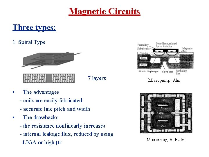 Magnetic Circuits Three types: 1. Spiral Type 7 layers Micropump, Ahn • The advantages