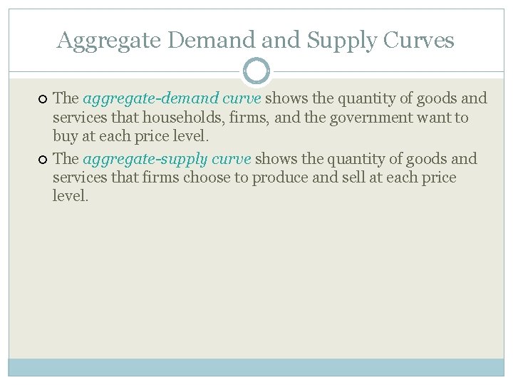 Aggregate Demand Supply Curves The aggregate-demand curve shows the quantity of goods and services