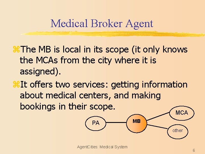 Medical Broker Agent z. The MB is local in its scope (it only knows