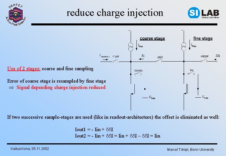 reduce charge injection Use of 2 stages: coarse and fine sampling Error of coarse