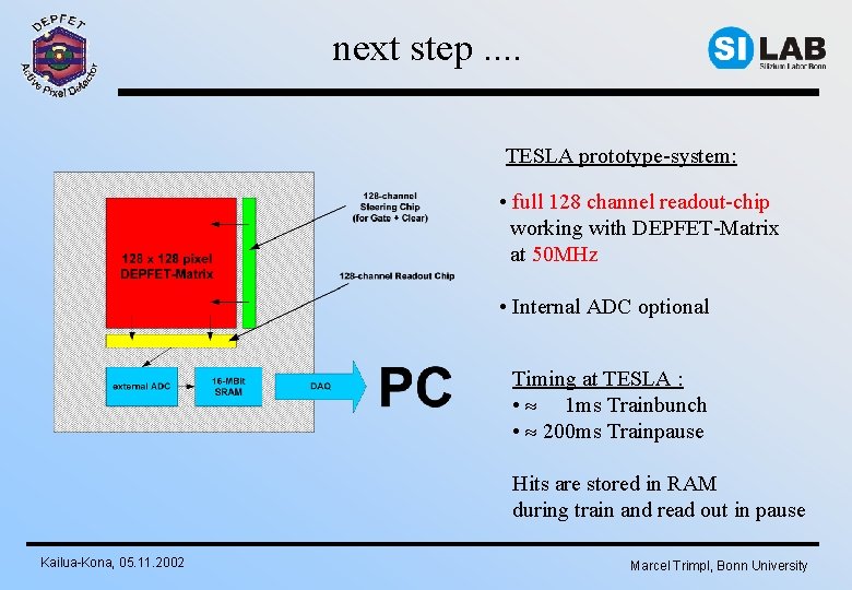 next step. . TESLA prototype-system: • full 128 channel readout-chip working with DEPFET-Matrix at
