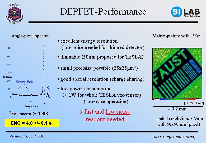 DEPFET-Performance single-pixel spectra: • excellent energy resolution (low noise needed for thinned detector) Matrix-picture