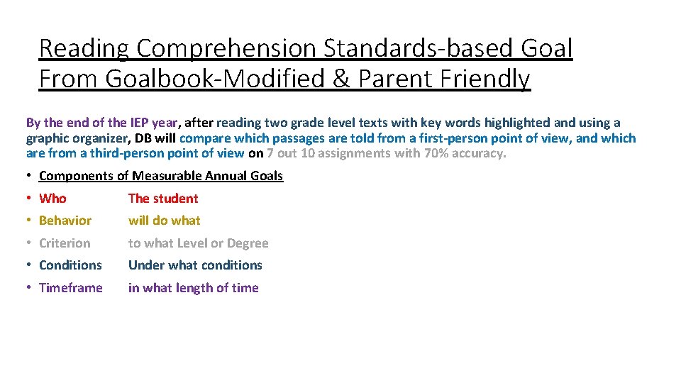 Developing a Standardsbased Goal Using Goalbook develop standardsbased