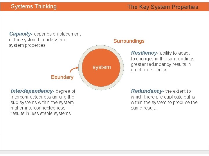 Systems Thinking The Key System Properties Capacity- depends on placement of the system boundary