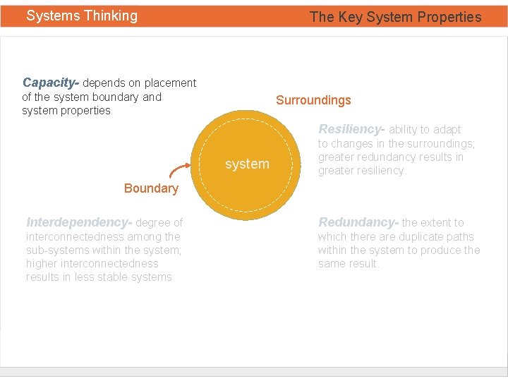Systems Thinking The Key System Properties Capacity- depends on placement of the system boundary