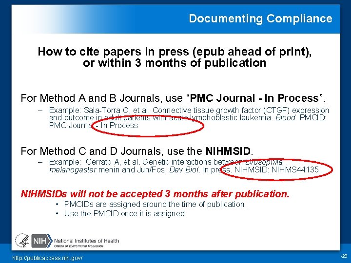 Documenting Compliance How to cite papers in press (epub ahead of print), or within