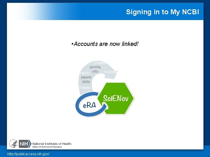 Signing in to My NCBI • Accounts are now linked! http: //publicaccess. nih. gov/