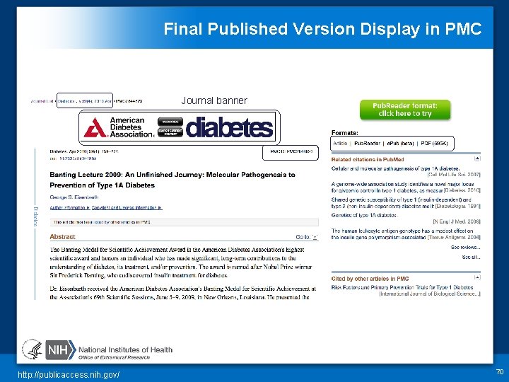 Final Published Version Display in PMC Journal banner http: //publicaccess. nih. gov/ 70 