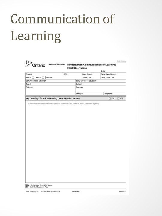 Communication of Learning 