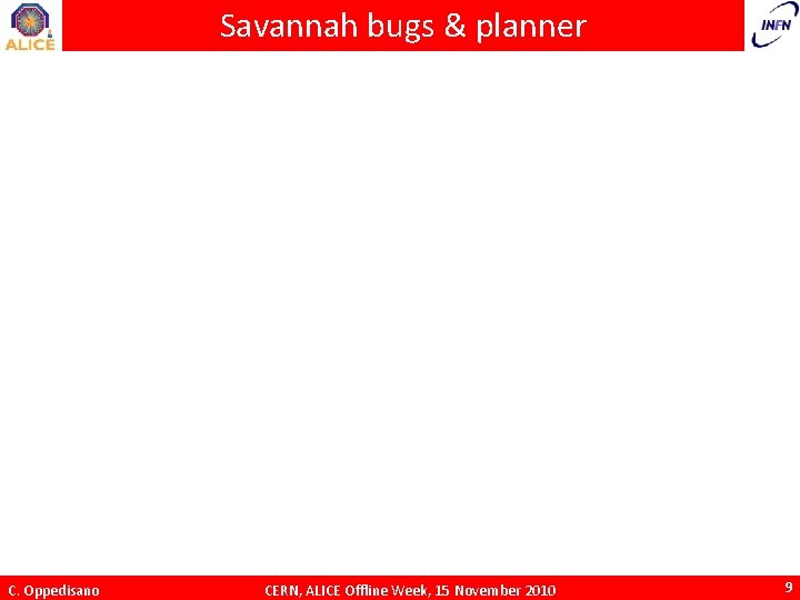 Savannah bugs & planner C. Oppedisano CERN, ALICE Offline Week, 15 November 2010 9