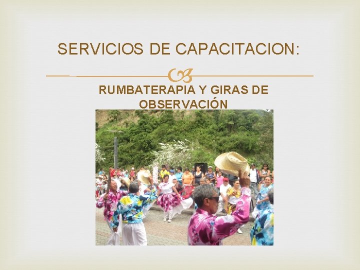 SERVICIOS DE CAPACITACION: RUMBATERAPIA Y GIRAS DE OBSERVACIÓN 