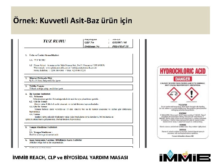 Örnek: Kuvvetli Asit-Baz ürün için İMMİB REACH, CLP ve BİYOSİDAL YARDIM MASASI 