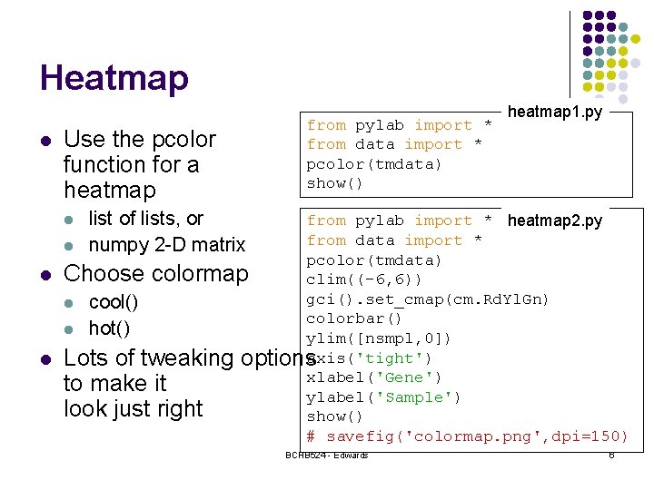 Heatmap l Use the pcolor function for a heatmap from pylab import * from