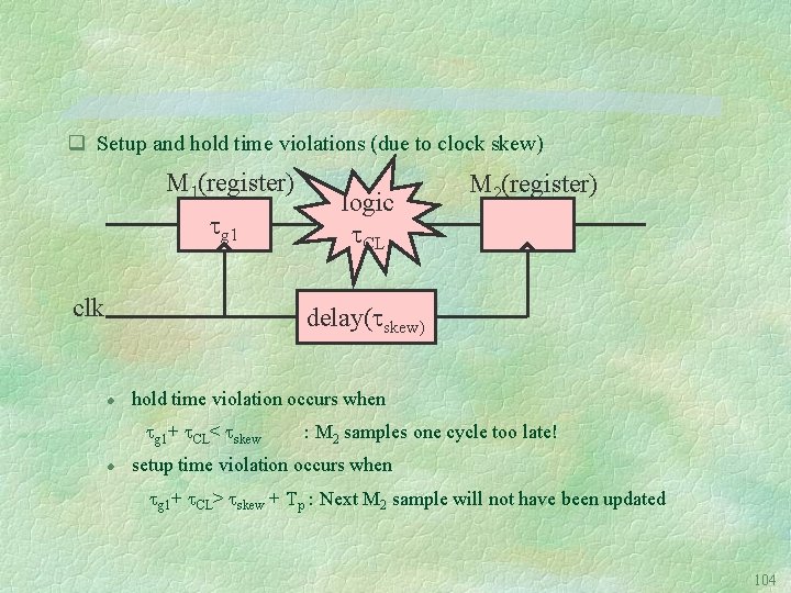 q Setup and hold time violations (due to clock skew) M 1(register) g 1