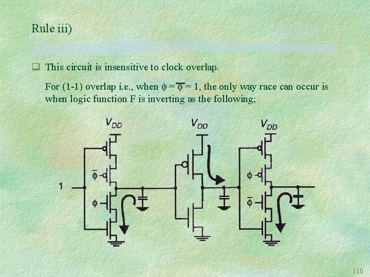 Rule iii) q This circuit is insensitive to clock overlap. For (1 -1) overlap