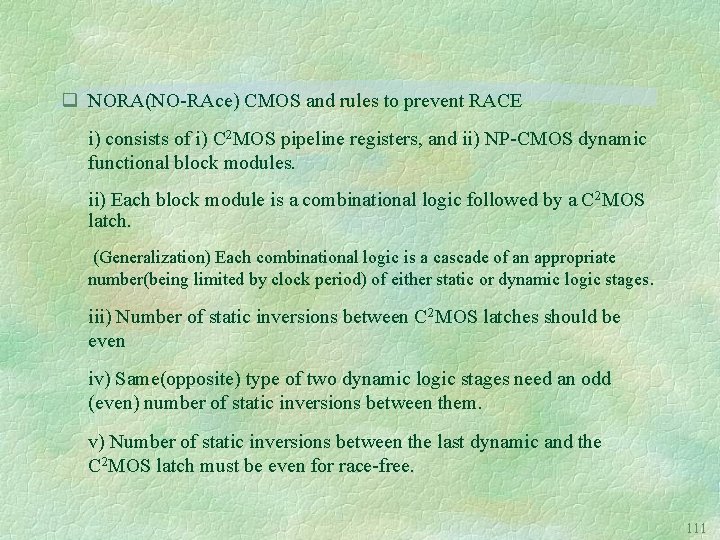 q NORA(NO-RAce) CMOS and rules to prevent RACE i) consists of i) C 2