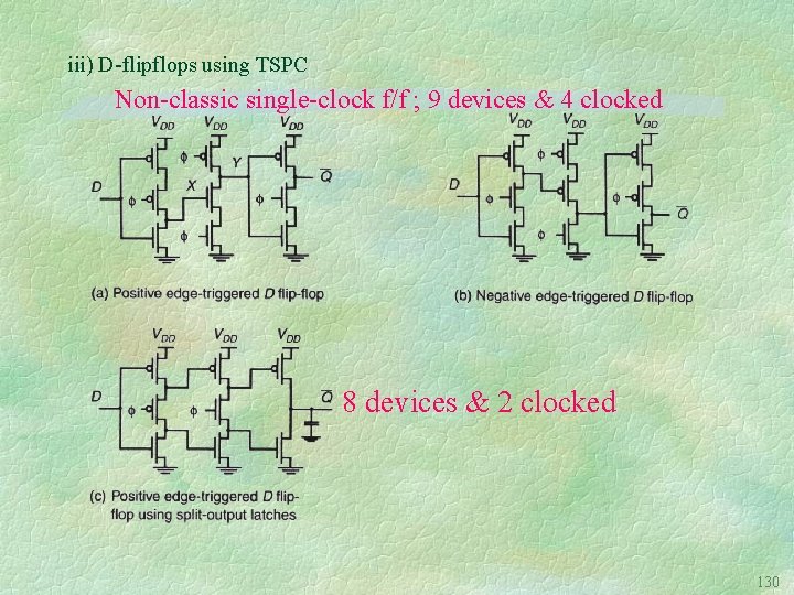 iii) D-flipflops using TSPC Non-classic single-clock f/f ; 9 devices & 4 clocked 8
