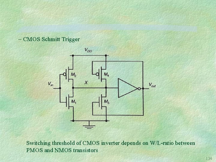  CMOS Schmitt Trigger Switching threshold of CMOS inverter depends on W/L-ratio between PMOS