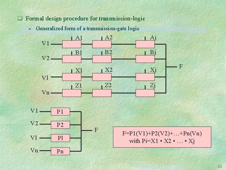 q Formal design procedure for transmission-logic l Generalized form of a transmission-gate logic V