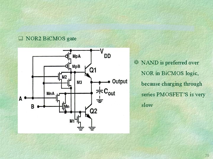 q NOR 2 Bi. CMOS gate ] NAND is preferred over NOR in Bi.