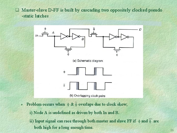 q Master-slave D-FF is built by cascading two oppositely clocked pseudo -static latches l