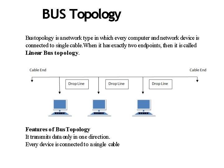BUS Topology Bus topology is a network type in which every computer and network