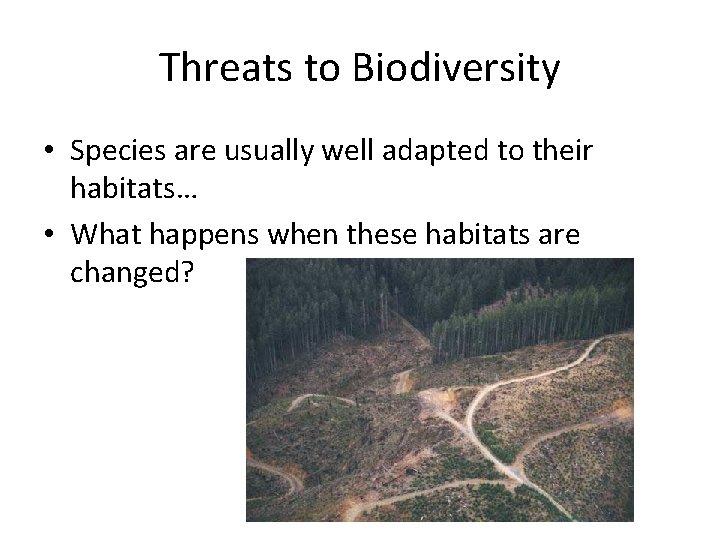Threats to Biodiversity • Species are usually well adapted to their habitats… • What