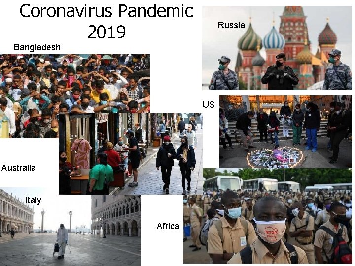 Coronavirus Pandemic 2019 Russia Bangladesh US Australia Italy Africa 