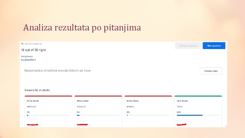 Analiza rezultata po pitanjima klik na pitanje 