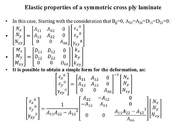 Elastic properties of a symmetric cross ply laminate • 
